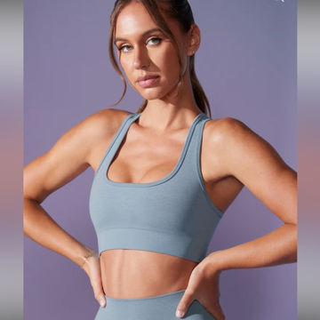 BO+TEE Cut Out Define Luxe Sports Bra in Denim Blue