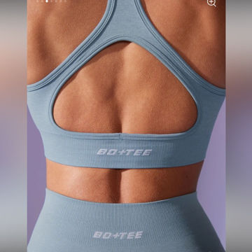 BO+TEE Cut Out Define Luxe Sports Bra in Denim Blue