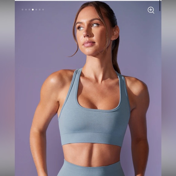 BO+TEE Cut Out Define Luxe Sports Bra in Denim Blue