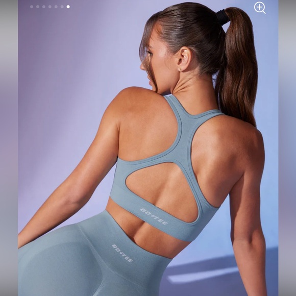 BO+TEE Cut Out Define Luxe Sports Bra in Denim Blue