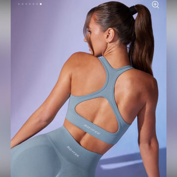 BO+TEE Cut Out Define Luxe Sports Bra in Denim Blue